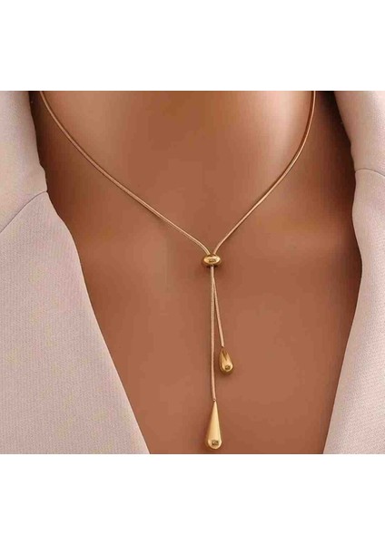 Çelik Püskül Küpe ve Bir Kolye, Ayarlanabilir Su Damlası Model Set