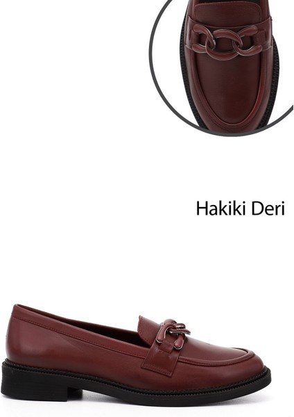 Kadın Bordo GDZA13424272 Tokalı Hakiki Deri Loafer Ayakkabı