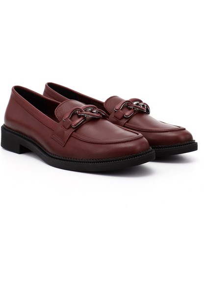 Kadın Bordo GDZA13424272 Tokalı Hakiki Deri Loafer Ayakkabı fiyatları