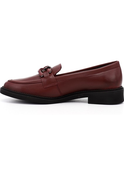 Kadın Bordo GDZA13424272 Tokalı Hakiki Deri Loafer Ayakkabı modelleri