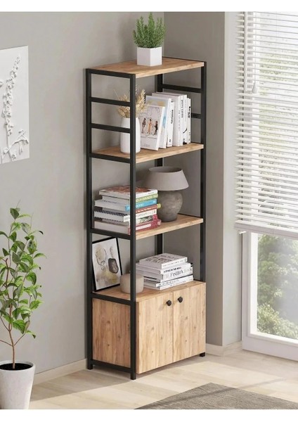 Kitaplık 5 Raflı Çok Amaçlı Dosya Kitap Rafı Ofis Salon Rafı 140 cm 2 Kapaklı Beyaz