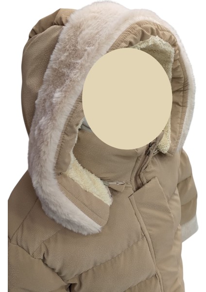 Kız Çocuk Kapüşonu Bilek Kısımları Kürklü Peluş Astarlı Midi Boy Vizon Renk Mont fiyatları