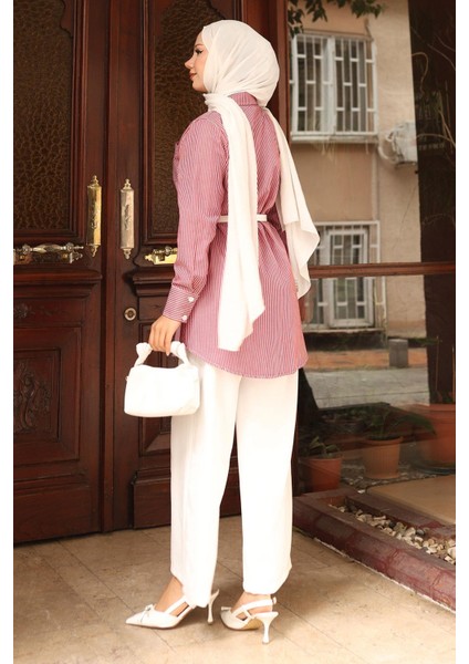 Çizgili Cep Detaylı Takım Bordo MSW19242-2 fırsatları