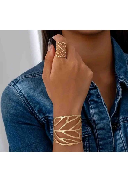 Çelik Yaprak Model Manşet Bileklik Yüzük Set fiyatları