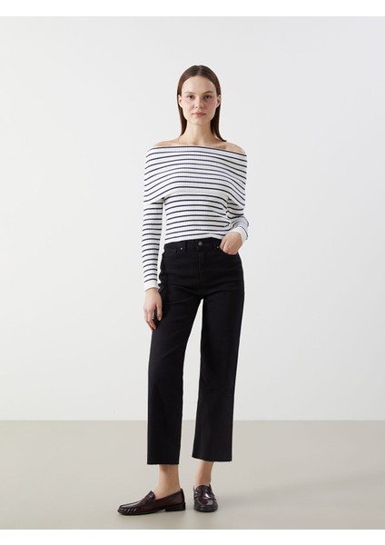Yeni Sezon Kayık Yaka Çizgili Kadın Triko Kazak fiyatları
