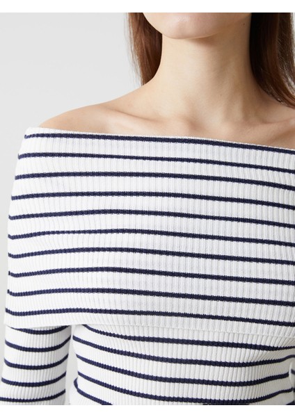 Yeni Sezon Kayık Yaka Çizgili Kadın Triko Kazak modelleri