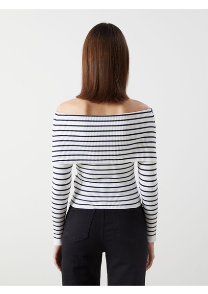 Yeni Sezon Kayık Yaka Çizgili Kadın Triko Kazak fırsatları