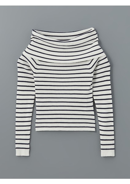 Yeni Sezon Kayık Yaka Çizgili Kadın Triko Kazak indirimleri