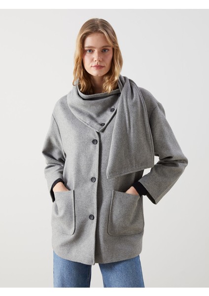 Yeni Sezon V Yaka Atkılı Kadın Kaşe Kaban