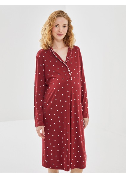 Yeni Sezon Gömlek Yaka Puantiyeli Hamile Gecelik