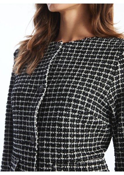 Yeni Sezon Bisiklet Yaka Ekose Kadın Tüvit Ceket modelleri