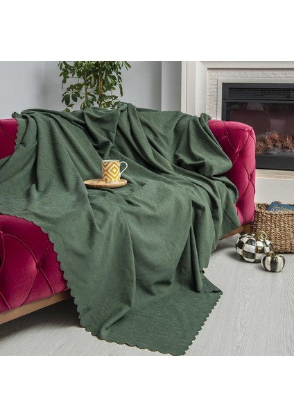 Concept Koltuk Örtüsü Şönil Kaymaz Çift Taraflı Çekyat Örtüsü Koltuk Şalı 175X215 - Yeşil