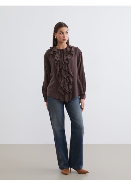 Yeni Sezon Bisiklet Yaka Fırfırlı Bluz fiyatları