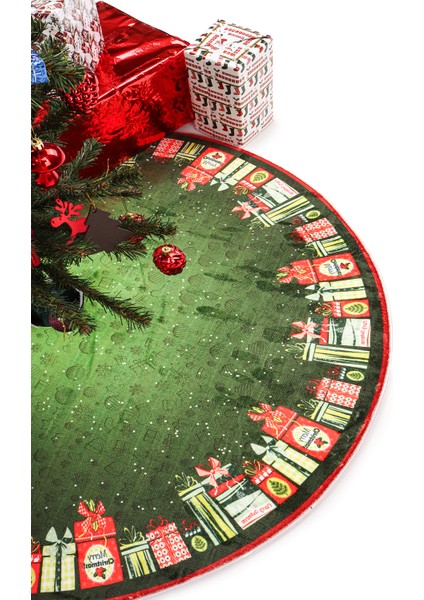 Yılbaşı Ağacı Altı Örtüsü | Yılbaşı Desenli Çam Ağacı Ayak Örtüsü Kaymaz Dot Tabanlı Halı | MIM0359 fırsatları