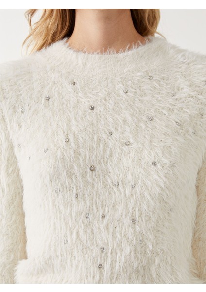 Yeni Sezon Bisiklet Yaka Taşlı Kadın Triko Kazak modelleri