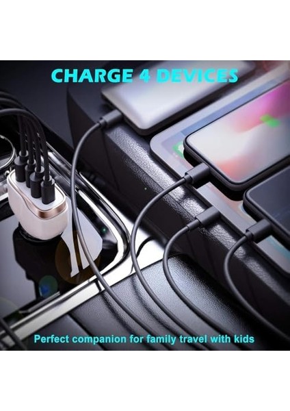 MT36 4 Portlu Type-C USB Araç Hızlı Şarj Çakmaklık Adaptörü Toplamda 96W Şarj Gücü Qc 3.0 18W Pd 30W Turbo Şarj Desteklemez (Beyaz) fiyatları