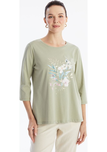 Yeni Sezon Bisiklet Yaka Çiçekli Kadın Bluz