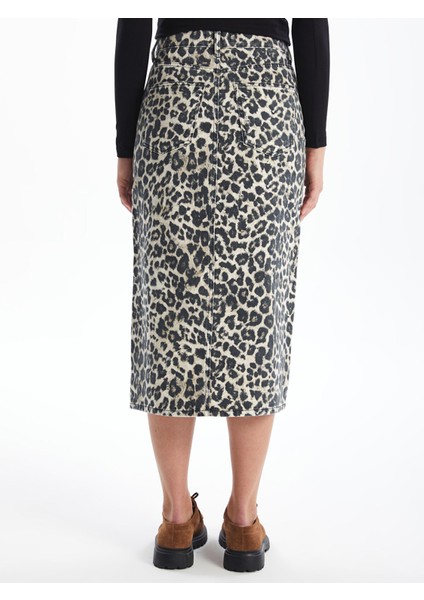 Yeni Sezon Standart Fit Leopar Desenli Kadın Jean Etek fırsatları