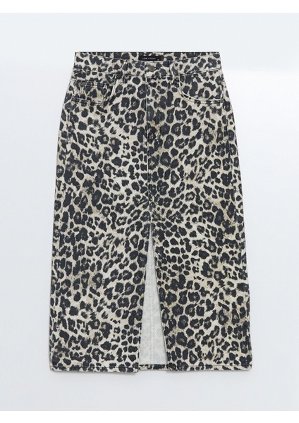 Yeni Sezon Standart Fit Leopar Desenli Kadın Jean Etek indirimleri