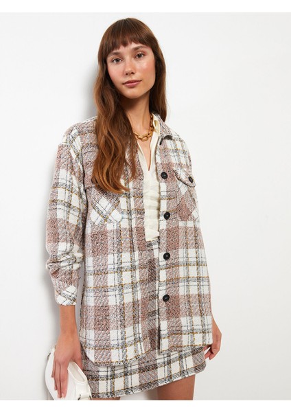 Yeni Sezon Ekose Uzun Kollu Tüvit Oversize Kadın Gömlek Ceket