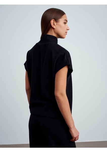 32148 Dik Yaka Örme Top-Siyah