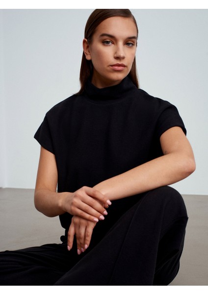 32148 Dik Yaka Örme Top-Siyah indirimleri