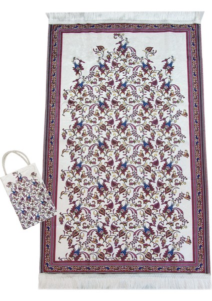 Ipeksi Dokulu Çantalı Kadife Seccade - Lale Desenli, Pratik, Taşınabilir - Bordo fiyatları