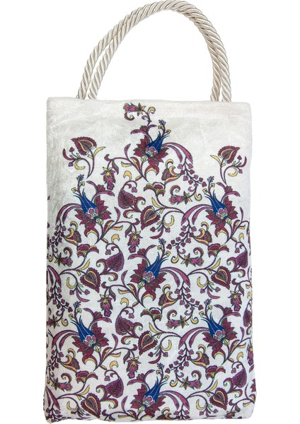 Ipeksi Dokulu Çantalı Kadife Seccade - Lale Desenli, Pratik, Taşınabilir - Bordo modelleri