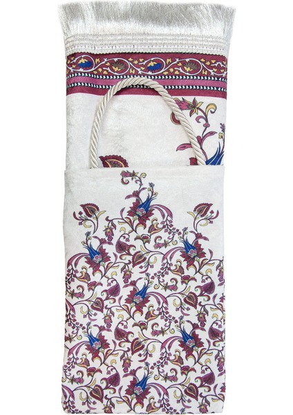 Ipeksi Dokulu Çantalı Kadife Seccade - Lale Desenli, Pratik, Taşınabilir - Bordo fırsatları