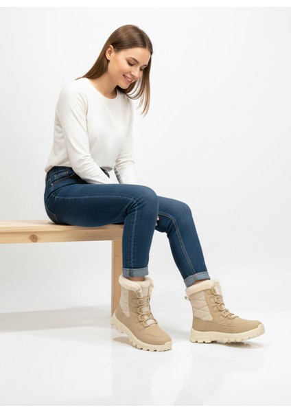 Snora Termal Taban Kürklü Kadın Kar Botu, Su Geçirmez Kalın Taban Kışlık Outdoor Bot