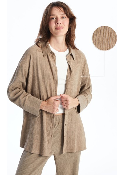 Yeni Sezon Dokulu Oversize Kadın Gömlek Tunik