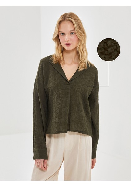 Yeni Sezon Gömlek Yaka Gofre Kadın Bluz