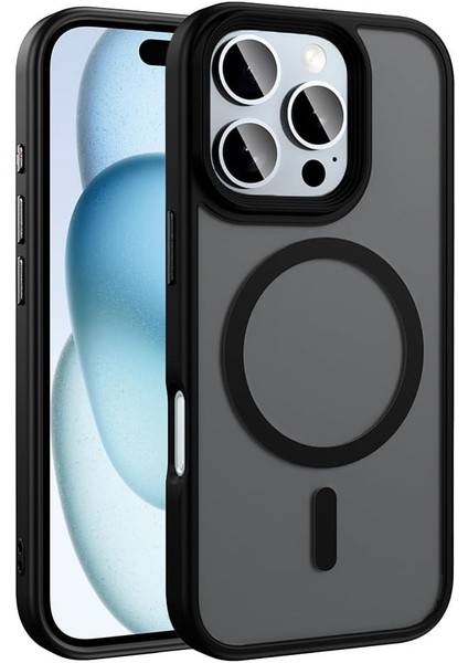 ile Uyumlu 16 Pro Kılıf Mat Arka Yüzey Şarj Özellikli Flet M-Safe Kapak Siyah