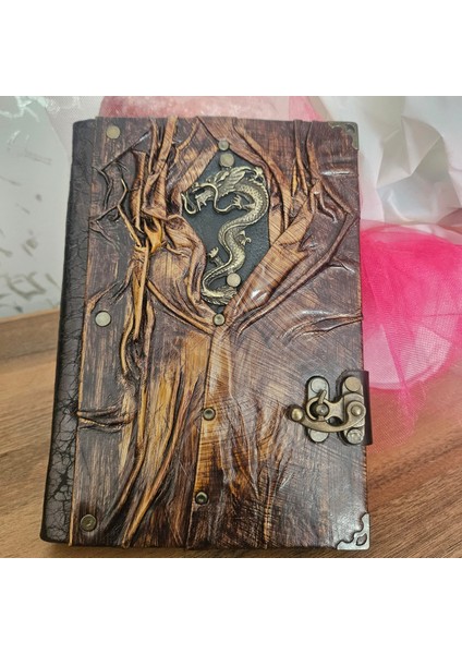 Hakiki Deri Italyan Baskili Özel Ejderha Desen El Yapımı Defter