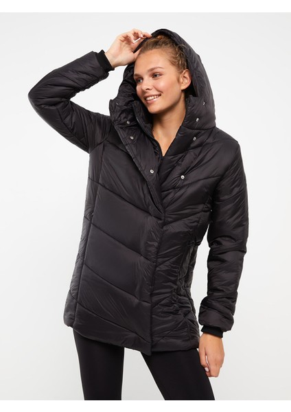 Yeni Sezon Kadın Kapüşonlu Düz Şişme Mont