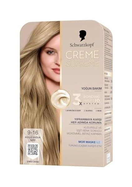 Schwarzkopf Creme Supreme Saç Boyası 9-16 Küllü Soğuk Sarı