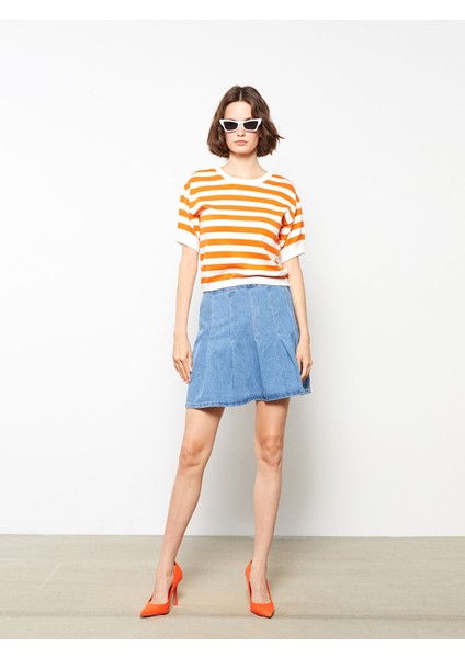 Yeni Sezon Düz Pileli Kadın Jean Etek