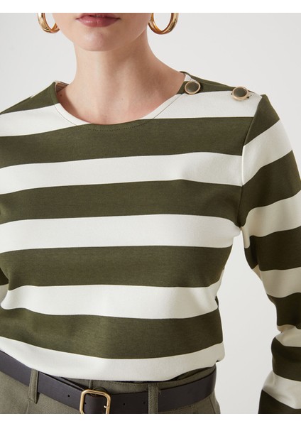 Yeni Sezon Bisiklet Yaka Çizgili Kadın Tişört modelleri