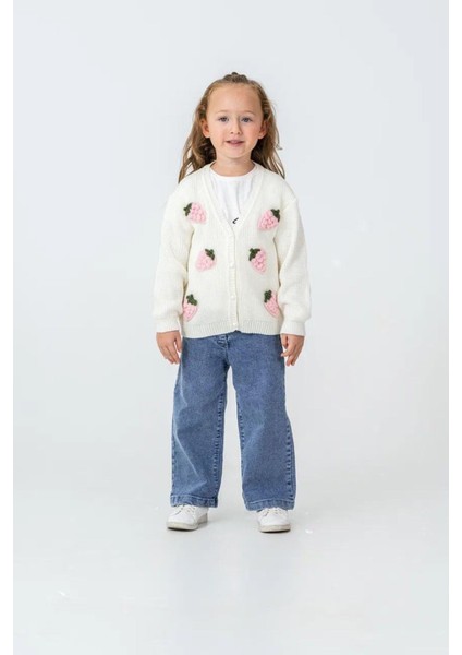 Çilek Triko Işleme Detaylı Hırkalı Kız Çocuk 3 lü takım - Pembe indirimleri