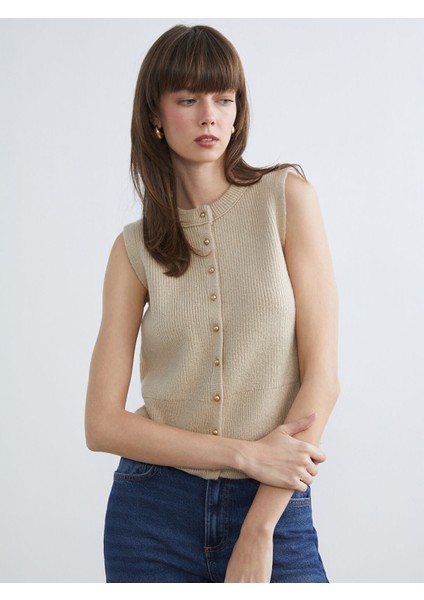 Yeni Sezon Bisiklet Yaka Kadın Triko Yelek