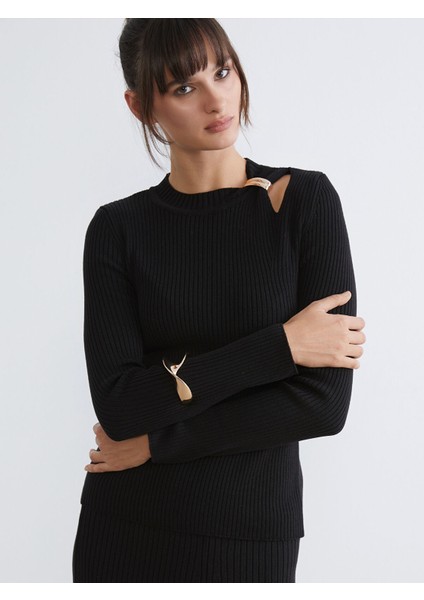 Yeni Sezon Bisiklet Yaka Büzgülü Kadın Triko Kazak