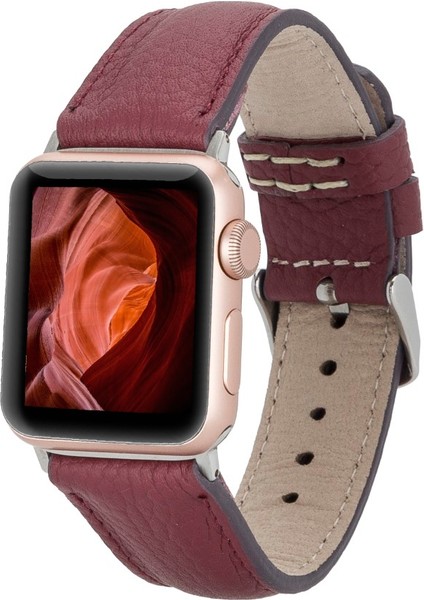 Apple Watch Uyumlu Deri Kordon 42-44-45MM Fl6 Bordo