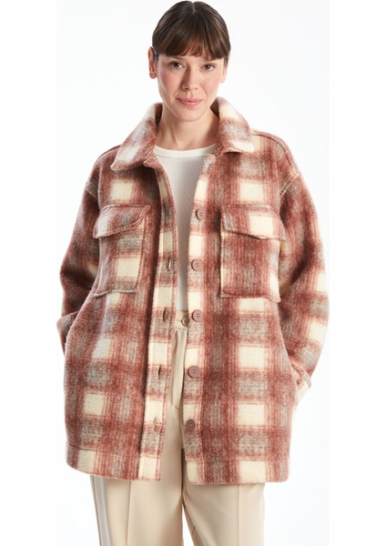 Yeni Sezon Ekose Oversize Kadın Pelüş Gömlek Ceket