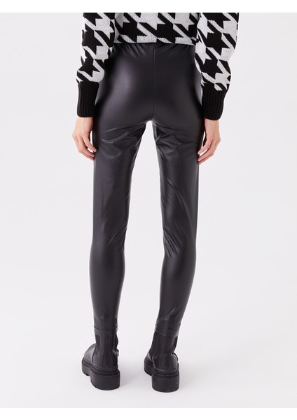 Yeni Sezon Beli Lastikli Deri Görünümlü Kadın Tayt fırsatları