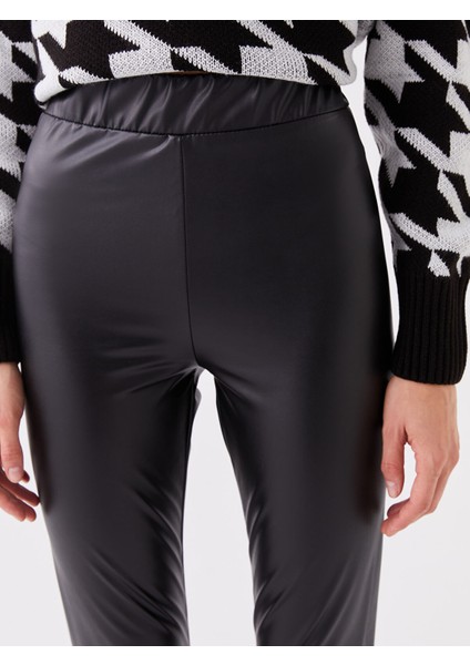 Yeni Sezon Beli Lastikli Deri Görünümlü Kadın Tayt indirimleri