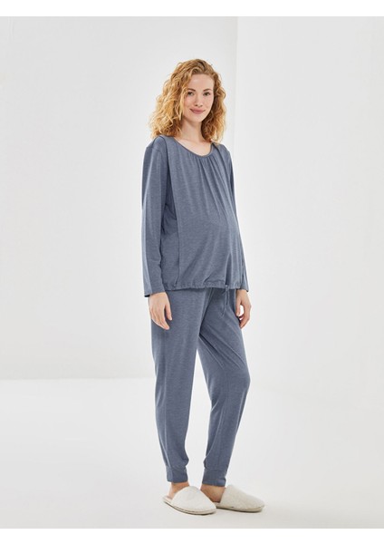 Yeni Sezon Bisiklet Yaka Düz Uzun Kollu Hamile Pijama Takımı