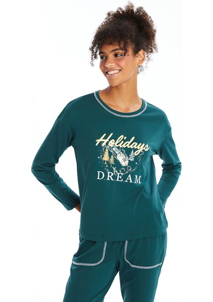 Yeni Sezon Bisiklet Yaka Baskılı Kadın Pijama Takımı fiyatları