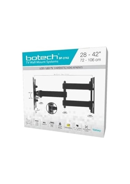 Botech BPT2742 BPT-2742 Tv Hareketli Askı Aparatı, Siyah modelleri