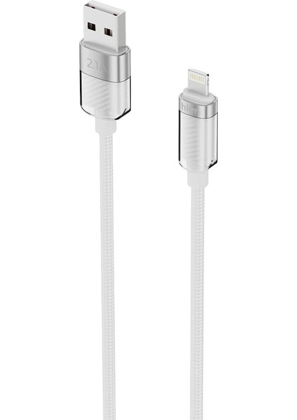 Hkm Tech Knıt Glam 2.1A Hızlı Şarj Destekli, Usb-A To Lightning Şarj ve Data Aktarım Kablosu, 1 Metre, Beyaz