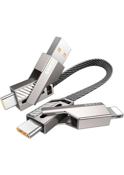 4&apos;ü 1 Arada USB C Kablosu [45W Hızlı Şarj ve Veri Senkronizasyonu] Düz Örgülü USB C - USB C Şarj Kablosu L/tip C/usb A Çoklu Bağlantı Noktaları iPad Için - 1ft (Shezı fiyatları